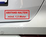 Abstand Halten Aufkleber, 17 x 6,2 cm, Mindestabstand 1,5 Meter, für Auto/LKW/Wohnmobil, Schwarz/Weiß/Rot Glanz (rot glanz)