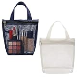 Multifunktionale Strandtasche aus Mesh, 2 Stück Kulturbeutel, Netz-Kulturbeutel mit tragbarem Griff, schnell trocknend, strapazierfähig, Dusch-/Reise-Make-up-Organizer