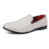 COSIDRAM Herren Schuhe Loafers Kleid Slipper Smoking Anzug Mokassins Slip on Freizeitschuhe für Männer Weiß 43