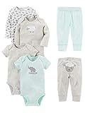 Simple Joys by Carter's Unisex Baby 6-teiliges Set, Bodys (Kurz- und Langarm) und Hosen, Grau/Minzgrün/Elefant/Lamm, 0-3 Monate