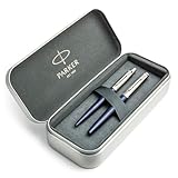 Parker Jotter Geschenkset mit Füllfederhalter und Kugelschreiber, Königsblau, mittlere Spitze, luxuriöse Metall-Geschenkbox im Lieferumfang enthalten
