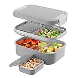 LEIKEEGO Lunchbox Erwachsene 1900ml Brotdose Auslaufsicher Bento Box Erwachsene für Büro, Schule (Grau)