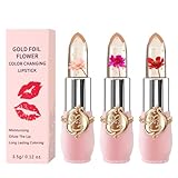 3 Packs Flower Jelly Lippenstift Set Magic Temperature Farbwechsel Lippenbalsam Langanhaltende Feuchtigkeitscreme Aloe Vera Flower Jelly Lippenstift Makeup Set (3PCS Set A)