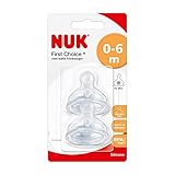 NUK First Choice+ Anti-Colic-Trinksauger Silikon | kiefergerechte NUK Form | Größe 2 (6-18 Monate) M für Milch | 2 Stück