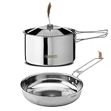 Primus Outdoor Kochset Edelstahl - Campfire Cookset Small - 1,8 L & 17,5 cm Camping Kochtopf - 21 cm Camping Pfanne - Camping Kochgeschirr für Lagerfeuer & Gaskocher - Camping Geschirr Edelstahl