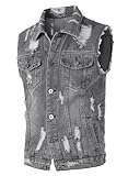 Yukirtiq Herren Denim Westen Zerrissen Männer Jeansweste Ärmellose Jeansjacken Freizeitweste Slim Fit Motorrad Weste Denim-Jacke, Grau, L