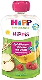 HiPP HiPPiS Früchte und Getreide Quetschbeutel, Apfel-Banane-Himbeere mit Vollkorn, 100% Bio-Früchte und Getreide, Ohne Zuckerzusatz, 6 x 100 g Beutel