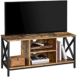 Yaheetech Fernsehschrank mit 4 offenen Lagerregale Stabiler TV-Schrank TV-Board X-förmige Stütze TV-Bank TV-Regal Unterschrank Couchtisch für Wohnzimmer, 106 × 40 × 50,5 cm Rostbraun