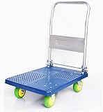 Flachbett-Handwagen, robuster faltbarer Plattformwagen mit Metallgriff und 4 Rädern für Zuhause und Umzug, 299 kg Tragkraft