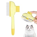 OFFCUP Fellblitz Bürste für Katze, Selbstreinigende Katzenkamm Tiefenreinigung mit Auslöseknopf Katzenbürste, Flohkamm Katze Hundekamm Haustierbürste zur Haustier Schönheitspflege (Gelb)