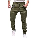 Jogginghose Herren Baumwolle Sporthose mit Kordelzug und Taschen Bequeme Trainingshose Weit Stoffhose Herren Offener Beinabschluss Freizeithosen Leichte Outdoorhose Wanderhose