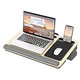 Laptopkissen für Bett mit Kissen, PUTORSEN Laptop Kissen Mausunterlage Passen bis zu 17,3 Zoll Notebook, Höhenverstellbar Lapdesk mit Tablet und Telefon Rille für Lernen, Gelb