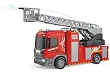 Cheerful Toys Feuerwehrauto Spielzeug - Scania 30,8cm Feuerwehr Auto Spielzeug mit Drehleiter, Wasserpumpe, Licht und Sound, Rettungswagen Löschfahrzeug für Jungen 3 4 5 6 Jahre