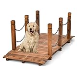 COSTWAY Holzbrücke mit Geländer, Gartenbrücke Teichbrücke, Zierbrücke belastbar bis 120kg, Dekobrücke für Garten, Teich, Bach, Bauernhof, 150x67x55 cm