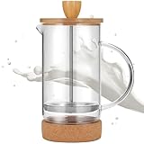 Aipeeo French Press, Milchaufschmäumer Manuell,Milchaufschäumer aus glas mit Holzdeckel,600ml,Milchaufschäumer zum Montieren von Milch und Cappuccino,Ideal für Kaffeeliebhaber