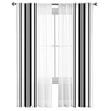 IDOWMAT Durchsichtige Chiffon-Vorhänge mit abstrakten schwarzen Streifen auf Retro-Optik, 213 cm lang, modern, geometrisch, 2 Stangentaschen, Fensterbehandlung, Voile-Vorhänge für Wohnzimmer
