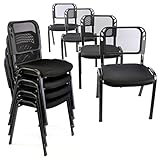 Nexos Trading Bürostuhl 8er Set Konferenzstuhl Besucherstuhl schwarz gepolsterte Sitzfläche stapelbar 52,5 x 45 x 80 cm Stapelstuhl Metallrahmen schwarz