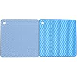 ZUNOXAZ 2 Stück Silikon hitzeschutzmatte rutschfeste Quadratische Trivet Pads in Dunkelblau und Nordisch Blau Hitzebeständige Topfuntersetzer für Arbeitsplatten und Heiße Pfannen