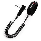 Abahub SUP Leash, Coiled, Schwarz, 10ft 7mm, für Erwachsene, Universal, Polyester, Surfboard Leash, Sup Zubehör, Sicherheitsleine