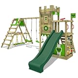 FATMOOSE Spielturm Ritterburg BoldBaron Boost XXL mit SurfSwing, Schaukel & grüner Rutsche, Outdoor Kinder Kletterturm mit Sandkasten Leiter & Spiel-Zubehör für den Garten