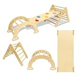 Froadp Klettergerüst Indoor 3-in-1 mit Rutsche und Kletterbogen Kletterdreieck aus Naturholz Klappbar, Stabil Montessori Lernspielzeug Set für ab 1 Jahr Kleinkinder 40 kg Tragfähigkeit