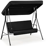 Yaheetech Schaukelbank Hollywoodschaukel 3-Sitzer Gartenschaukel mit Sonnendach Hängeschaukel mit Verstellbarem Ersatzbach bis 250 kg Belastbar Schwarz