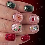 Festive Künstliche Nägel-Set, Weihnachtsmann-Schneeflocken-Kunst, einfach anzubringen, wiederverwendbar, ABS-Nägel für Weihnachtsfeier, ABS, Weihnachten, zum Aufdrücken auf Fingernägel, 24 Stück