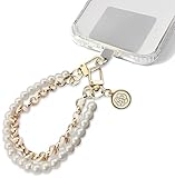 Techchii Handykette Kurz Doppelkette Handykette Perlen Handyanhänger Abnehmbares Handy Kette Phone Charm Universelles Handyband mit Ultradünnem Patch für Damen