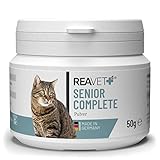 ReaVET Senior Complete Pulver für ältere Katzen, reicht 3 Monate, Mineralien, Aminosäuren & Vitamine für alte Katze, Gedächtnis- & Herzfunktion, Vitalität, Agilität, Senioren Futter