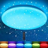 OPPEARL LED Deckenleuchte | Farbwechsel mit Fernbedienung - RGB Deckenleuchte Dimmbar - 24W 2400LM Round Deckenlampe mit Sternenhimmel - für Wohnzimmer Kinderzimmer Küche Flur Ø28×5.5cm