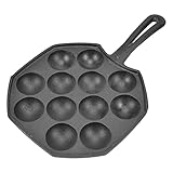 yaogohua Egg Puff Pan Non Stick Cast Iron Frying Pan, Mini Pancakes Maker Machine, 12 Hole Meat Ball Pancake Pan Takoyaki Maker for Household Kitchen