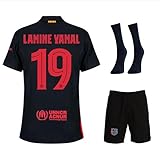 Lamine Yamal Barcelona #19 Kinder für Trikot Fußballtrikot, Schwarz 2024 Full Set, Kinder Trikot, Sporttrikot, Fußball-Trainingstrikots, Kinder Kommen Sie mit Shorts Fußball (164-Yamal)