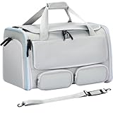 Katze, Hundetrage für Haustiere bis zu 9 kg, weiche Seiten, zusammenklappbare Haustiertragetasche mit verbessertem stabilem Boden, aufrollbarem Vorhang und 2 Aufbewahrungstaschen, Katzentasche für