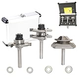 Sinoprotools 3 Stück Fräser Set, Oberfräser Set 8mm Schaft für Elektro Oberfräsen,Holz Fräser -45 Grad Lock Miter Router Bit&Nut- und Federfräser, mit 4 Lager für Holzschneider Werkzeug und DIY