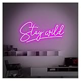 WELSAA Hängende Kunst-Leuchtreklamen Stay Wild Neonschild LED-Licht Dimmbar Stromversorgung Über USB Für Zuhause Bar Spielzimmer Club Geschäft Wanddekoration 40cmx20cm(Rosa)
