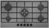 SCHOCK | Kochfeld mit 5 Flammen Gas Silver PC90 mit mattschwarzen Griffen Soft-Touch, flache Grillroste, Sicherheitsventile, Asphalt, 860 x 500 mm
