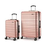 Amazon Basics Hartschalen-Koffer-Set, 2 Stück Erweiterbares Gepäck-Set (55, 78 cm), Kratzfeste ABS-Schale, 4 Rollen, Roségold