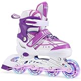 Inline Skates für Kinder Mädchen, Verstellbar Inliner Skates Rollschuhe für Kinder Drinnen Draußen Mädchen Kinder (Violett, M(EU32-36))