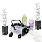 Ibiza - Lichtpaket Nebelmaschine, 900 W, Ibiza LSM900W – 2 Seifenblasenmaschinen LED Bubble Dry – Flüssigkeiten inklusive – Hochzeit Abend Club
