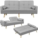 Yaheetech Klappsofa Couch mit Verstellbarer Rückenlehne, Loungesofa Liegefläche 163 x 106 cm, fürs Wohnzimmer/Schlafzimmer/Gästezimmer, Hellgrau