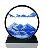 ieron 3D-Sandkunst, dynamisches Sandbild, blau, 17,8 cm, fließendes Sandbild, rund, doppelseitig, bewegliche Sandbilder, rotierende Tiefsee, entspannender Ozean, natürliche Desktop-Dekoration