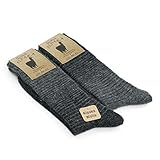 GoWith Alpakawolle Socken, 2 Paar Multipack, Herren und Damen, weich, fein gestrickt, dick, warm, Thermoeffekt, Naturwolle, Stiefelsocken, Wandern, Camping, Bettsocken, braungrau, Grau/Anthrazit – 2