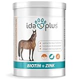 Ida Plus Biotin + Zink - Rundumversorgung – hochdosiert – VERGLEICHSSIEGER – Premium Zink für Pferde - verbessert Hufqualität - für Haut, Fell & Immunsystem - bei Mauke, Hufproblemen & mehr - 750g