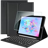 EasyAcc Tastatur Hülle Kompatibel mit iPad 6. Generation 2018/5. Generation 2017, iPad Air 2 & 1, Wireless Bluetooth QWERTZ Deutsch mit Stifthalter- Schwarz
