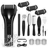 Hornhautentferner Elektrisch, Pediküre Set Fußpflege Mit 3 Ersatzrollen, IPX7 Wasserdicht, LED-Anzeige & Licht, Maniküre & Pediküre