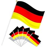 20 Stück Deutschland Flagge Klein, Deutschland Fahne 21 x 14 cm mit 30cm Weißem Pole, Deutsche Flagge für EM Deko Deutschland Fußball Euro Nationaltag Bar Partydeko