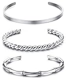 JeweBella 3 Stück Armreif Damen Silber/Gold Edelstahl Einfaches Armreif Offen Set Stapelbar Glatt Poliert Twist Maschette Armreif Armband Breite 4MM