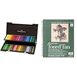 Faber-Castell 110013 - Buntstifte Polychromos, im 120er Holzkoffer & Strathmore 400 Series Skizzenbuch, getönt, Hautfarben, 22,9 x 30,5 cm, drahtgebunden, 50 Blatt