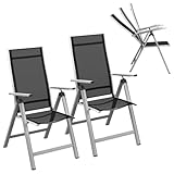 STEELSØN Gartenstuhl klappbar 2er-Set Alaris, Hochlehner mit Armlehne Klassisch Aluminium Campingstuhl, 6-Fach verstellbare Rückenlehne, Silber