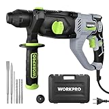 WORKPRO Bohrhammer SDS-Plus 1050W, Abbruchhammer Betonhammer Bohrmaschine 3 Joule, Variable Geschwindigkeit, 360° verstellbarer Griff, Mit Zubehör, Meißel & Koffer, 1150 R/Min, 5100BPM, Im Beton 26mm